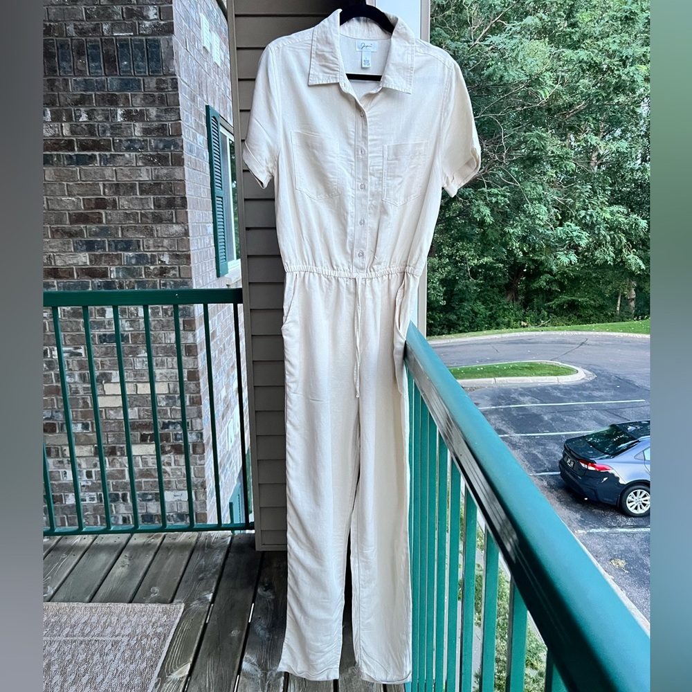 🆕 Japna Linen Cotton Blend Jumpsuit Size L Utility Style Minimalist Casual - Picture 3 of 15